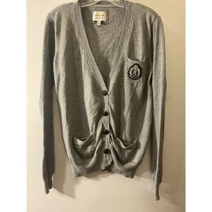 I Love H81 Womens Vneck Sweater Cardigan Large Casual Cotton Pockets Gray Logo